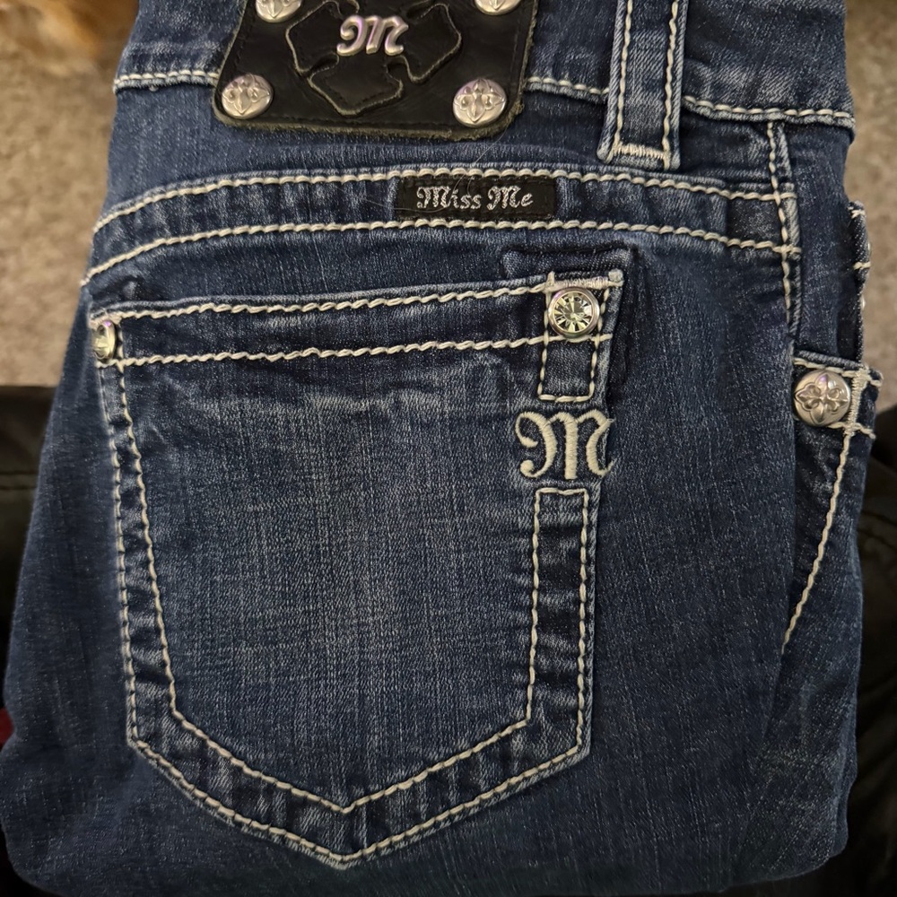 Miss Me Dark Blue Embroidered Pocket ANKLE SKINNY Jeans Size 27
